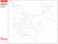 Rapid City Wall Map Zip Code Red Line Style 2024